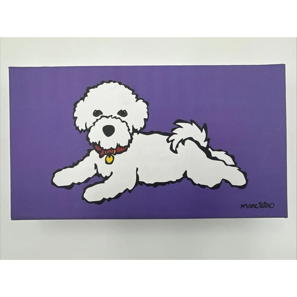 Marc Tetro Bishon Frise Dog Wallet Purple Zip Around Gift Box Cute Pup